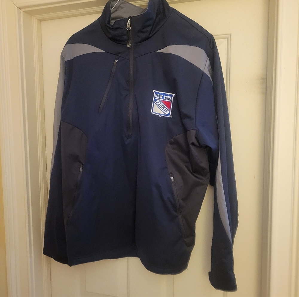 NHL Navy Quarter-Zip Windbreaker Large Mens NY Rangers Antiqua  Blue & Gray